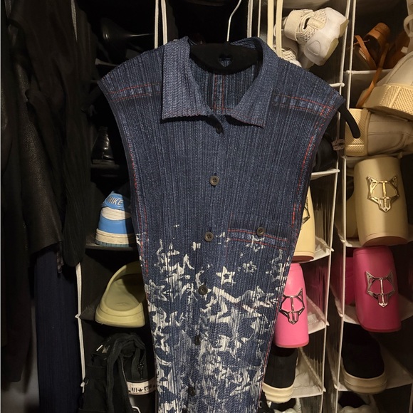 Issey Miyake RARE Denim Printed Button Up Tank - Picture 4 of 8